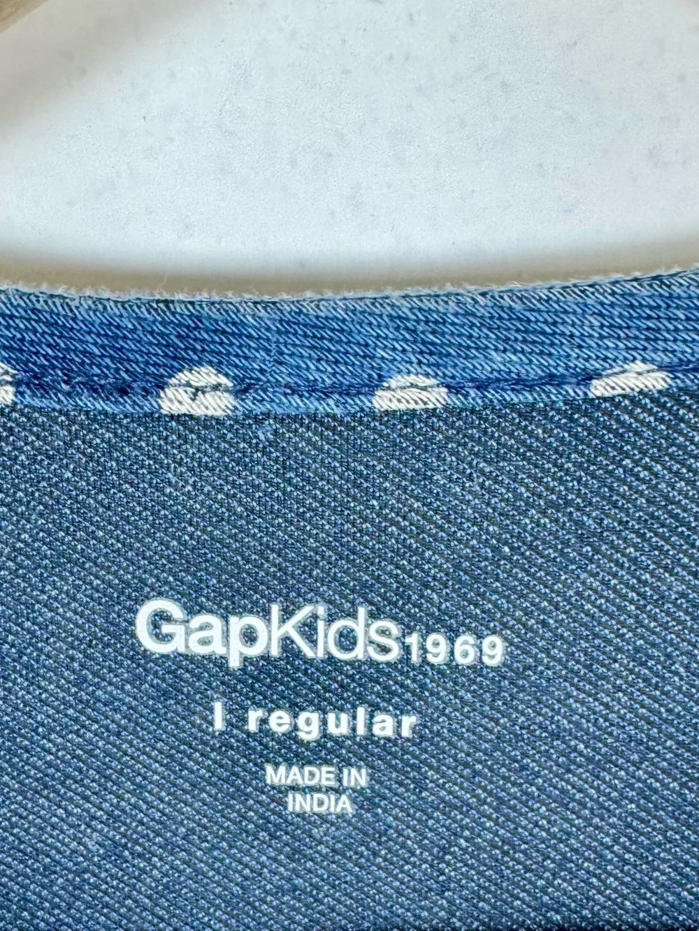 GAP 1969 Denim Knit Polka Dot Girls Dress Large 10 12 Pockets Long Sleeve EUC